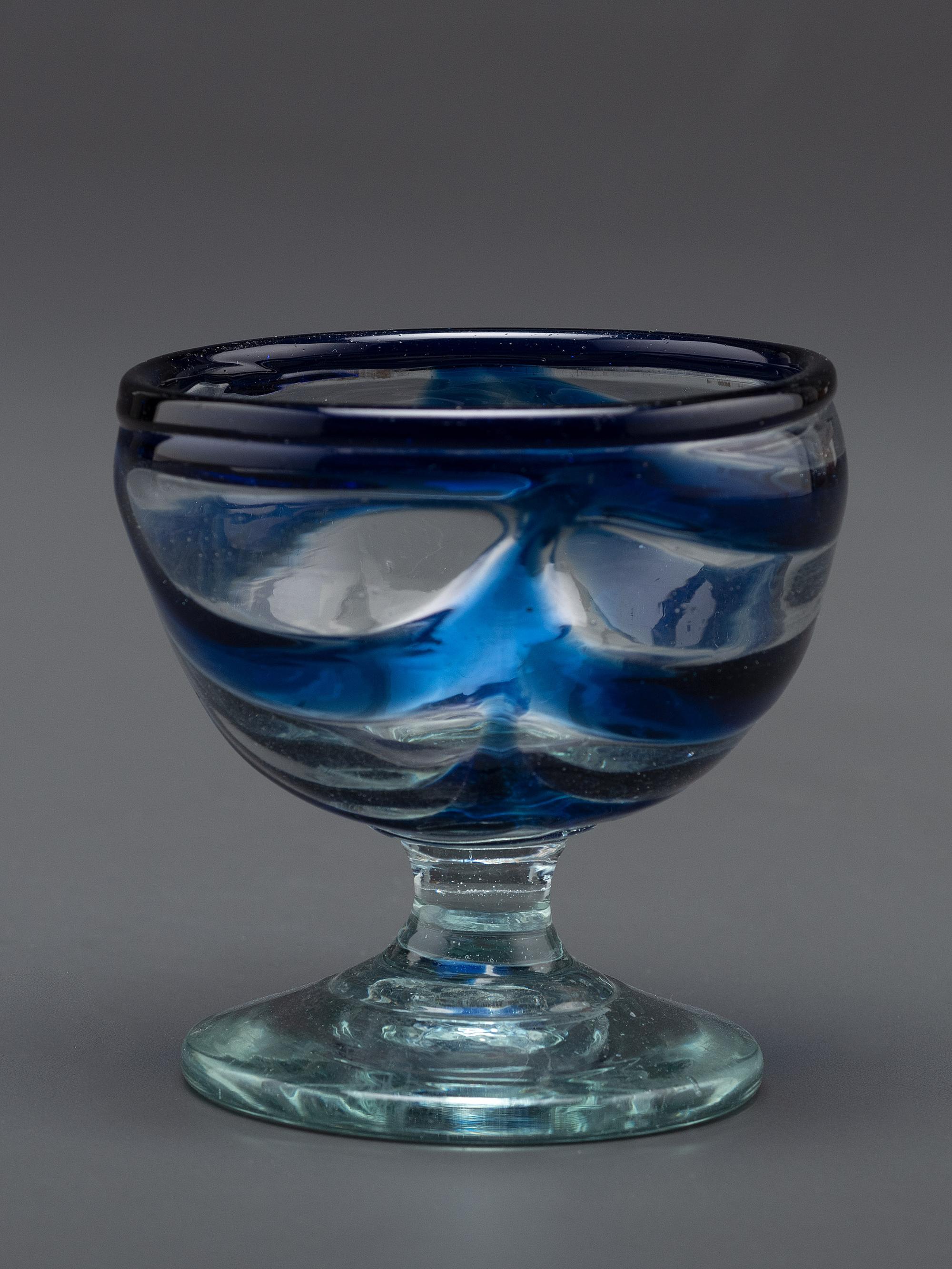 A South Jersey-Type Footed Eating Bowl in Clear and Cobalt Blue