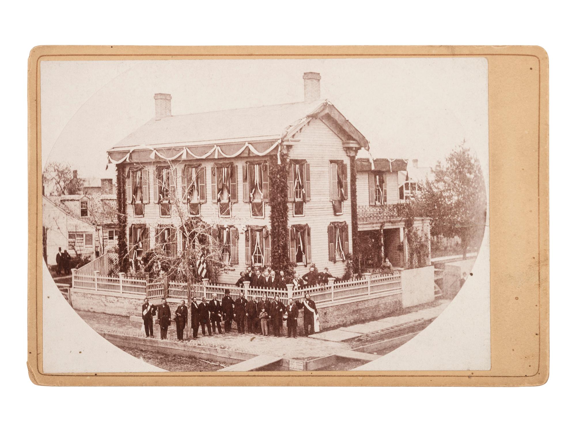 [LINCOLN, Abraham (1809-1865)]. Cabinet card of Lincoln's Springfield, IL, home, originally taken on the day of the funeral.