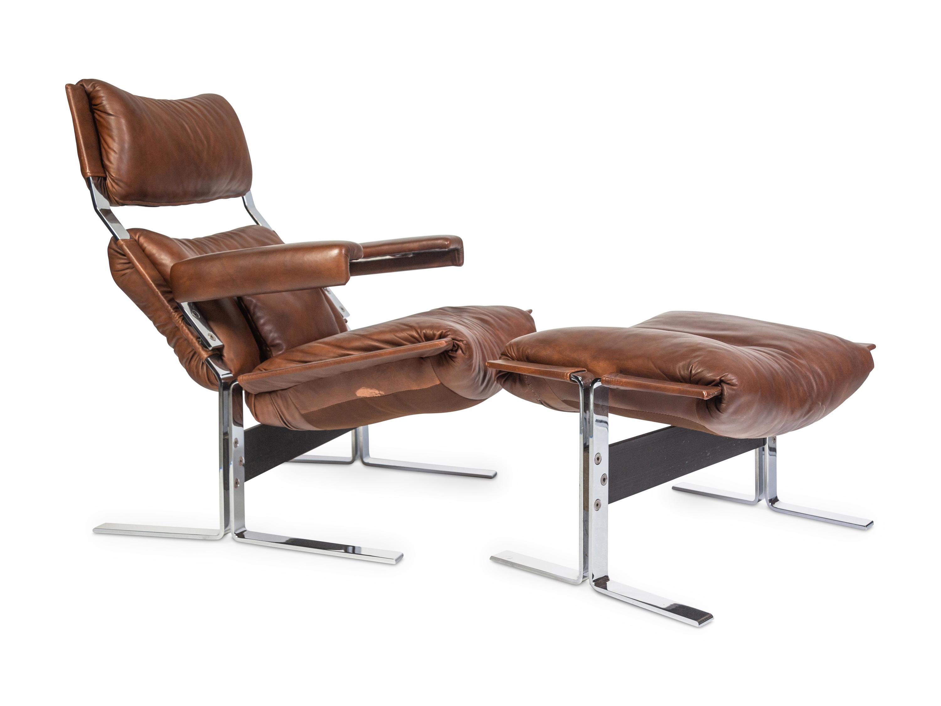 Pair of Lounge Chairs with Ottoman
