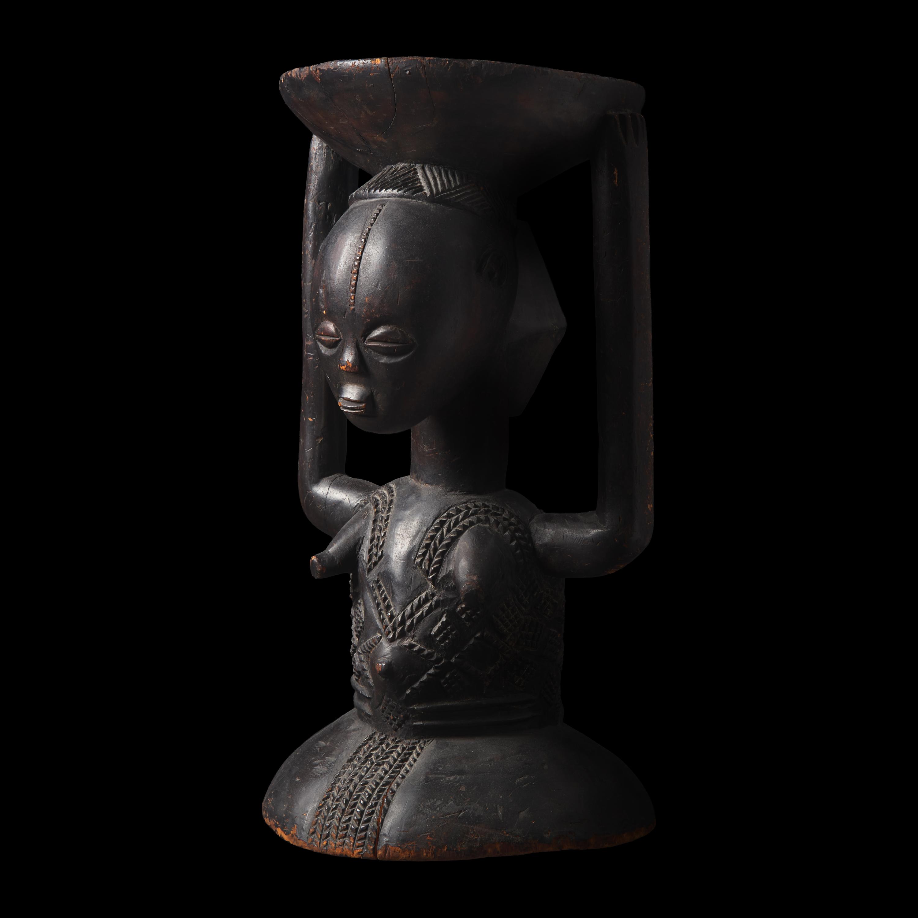 A Luba Wood Caryatid Stool