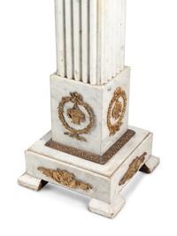 A Pair of Louis XVI Style Gilt Bronze Mounted White Marble Pedestals