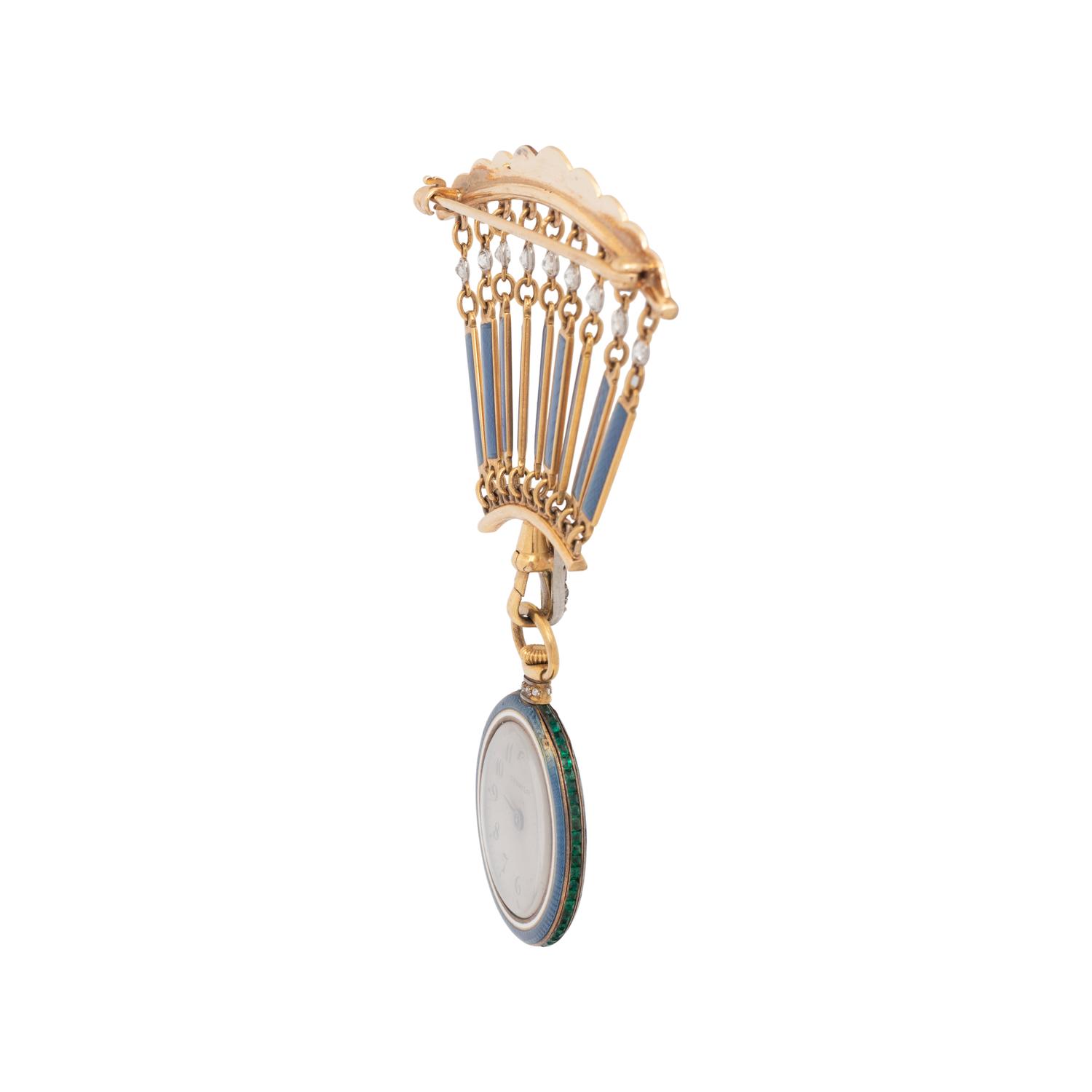 TIFFANY & CO., EDWARDIAN, DIAMOND AND ENAMEL LAPEL WATCH