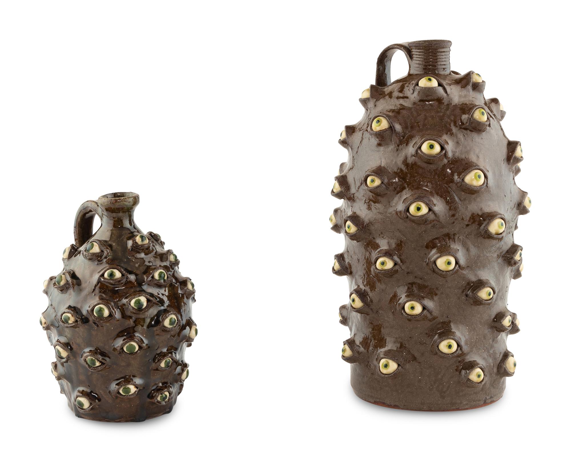 Two Marvin Bailey (South Carolina, 20th Century) Stoneware "Eye" Jugs