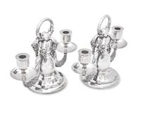 A Pair of Georg Jensen Silver Two-Light Candelabra