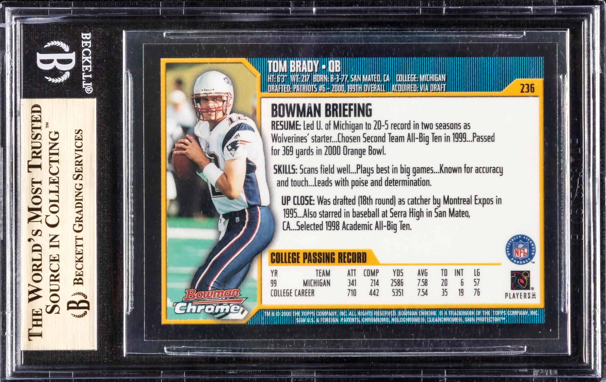 A 2000 Bowman Chrome Tom Brady Rookie Football Card No. 236 (BGS 9.5 GEM MINT w Three 9.5s)