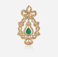 An 18K Yellow Gold, Emerald, and Diamond Pendant