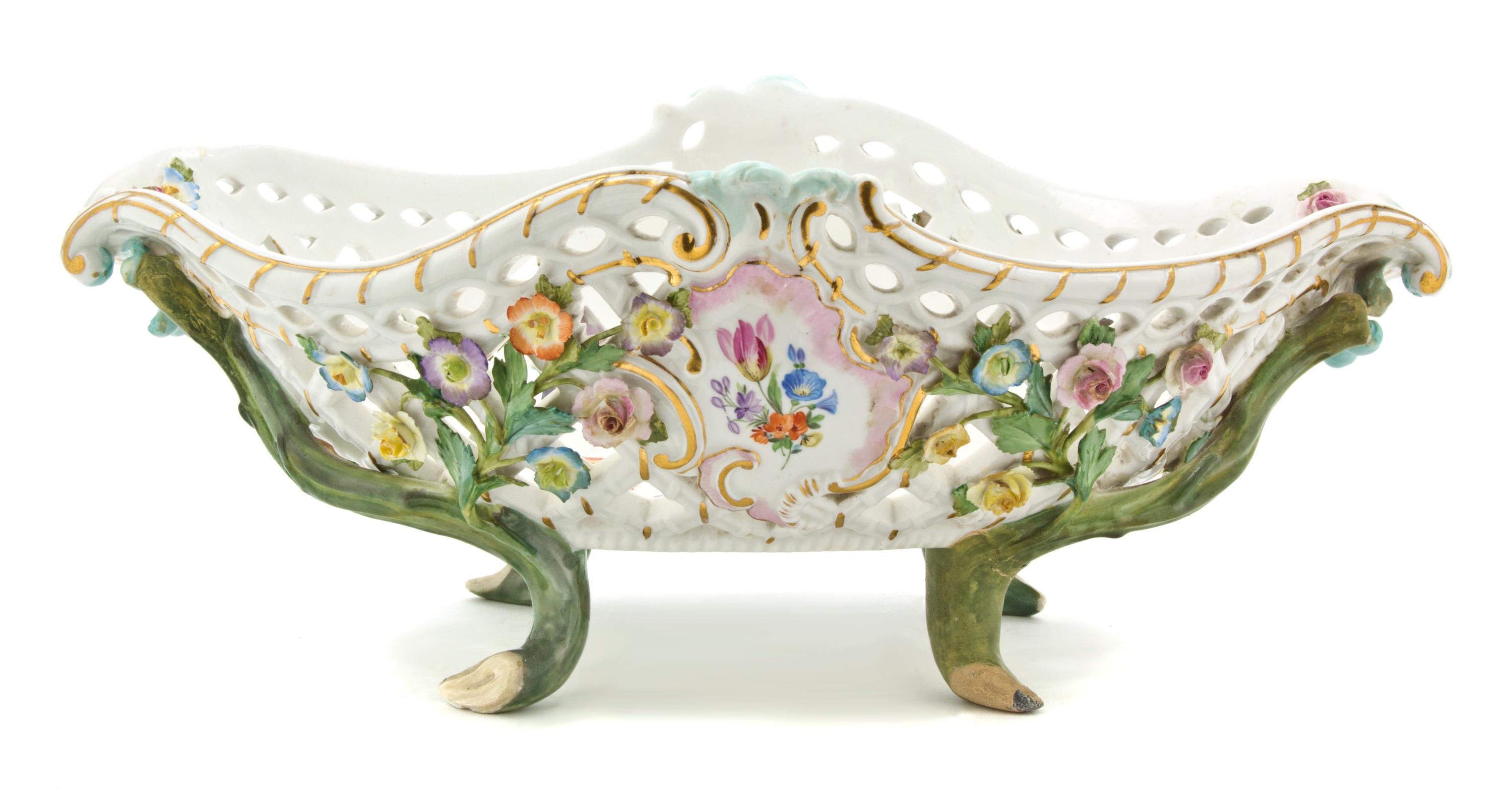 A Meissen Pierced Porcelain Center Bowl, Width 13 inches.