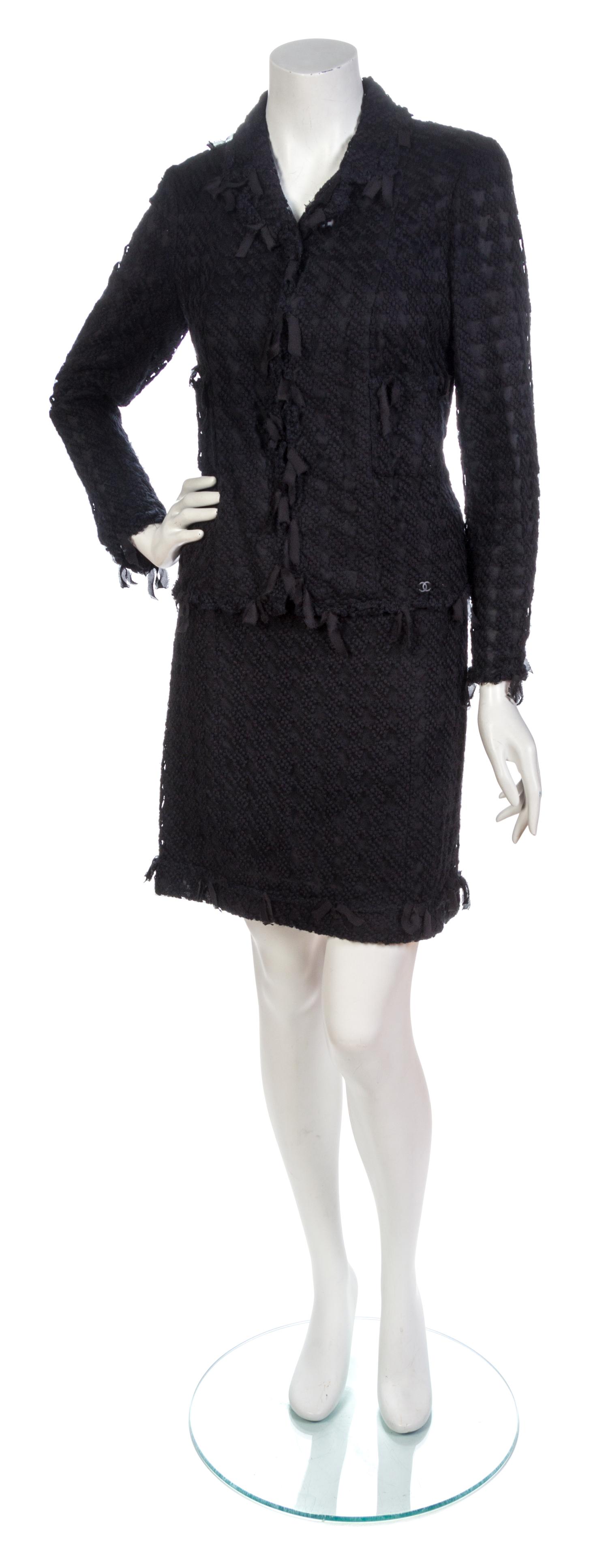 A Chanel Black Tulle and Wool Tweed Skirt Suit,