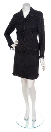 A Chanel Black Tulle and Wool Tweed Skirt Suit,