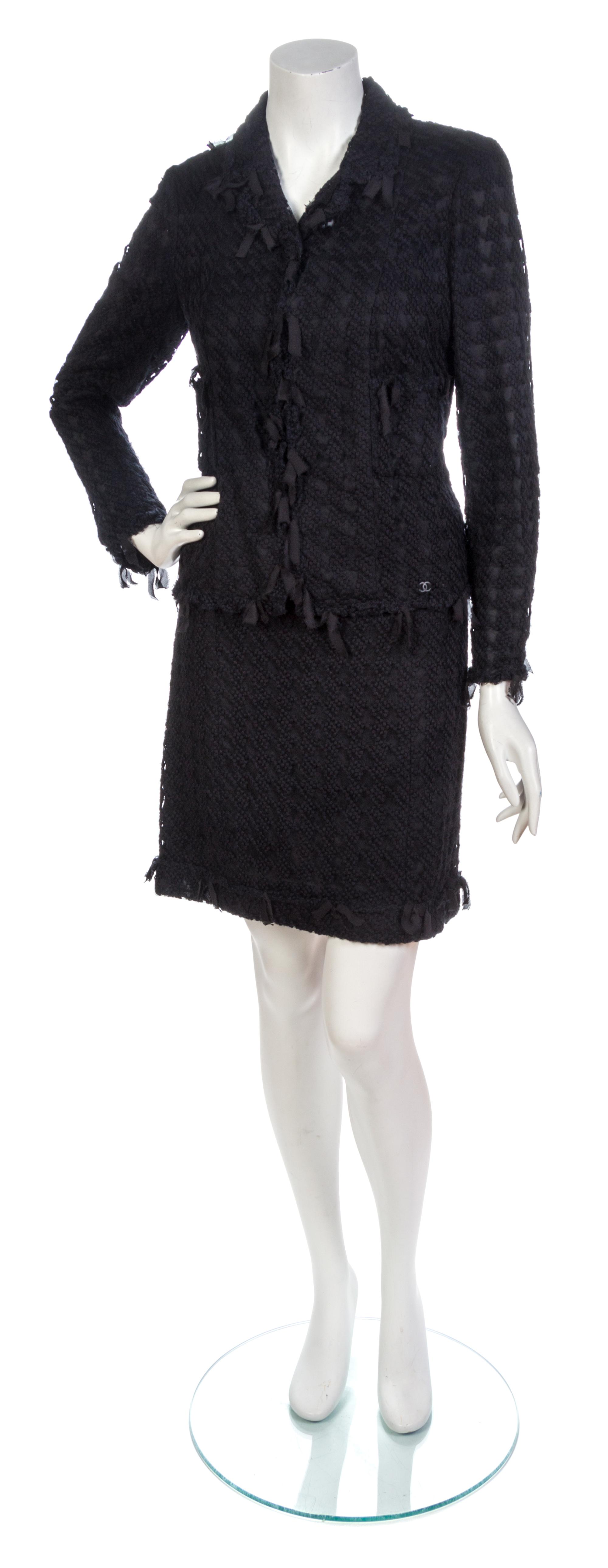 A Chanel Black Tulle and Wool Tweed Skirt Suit,