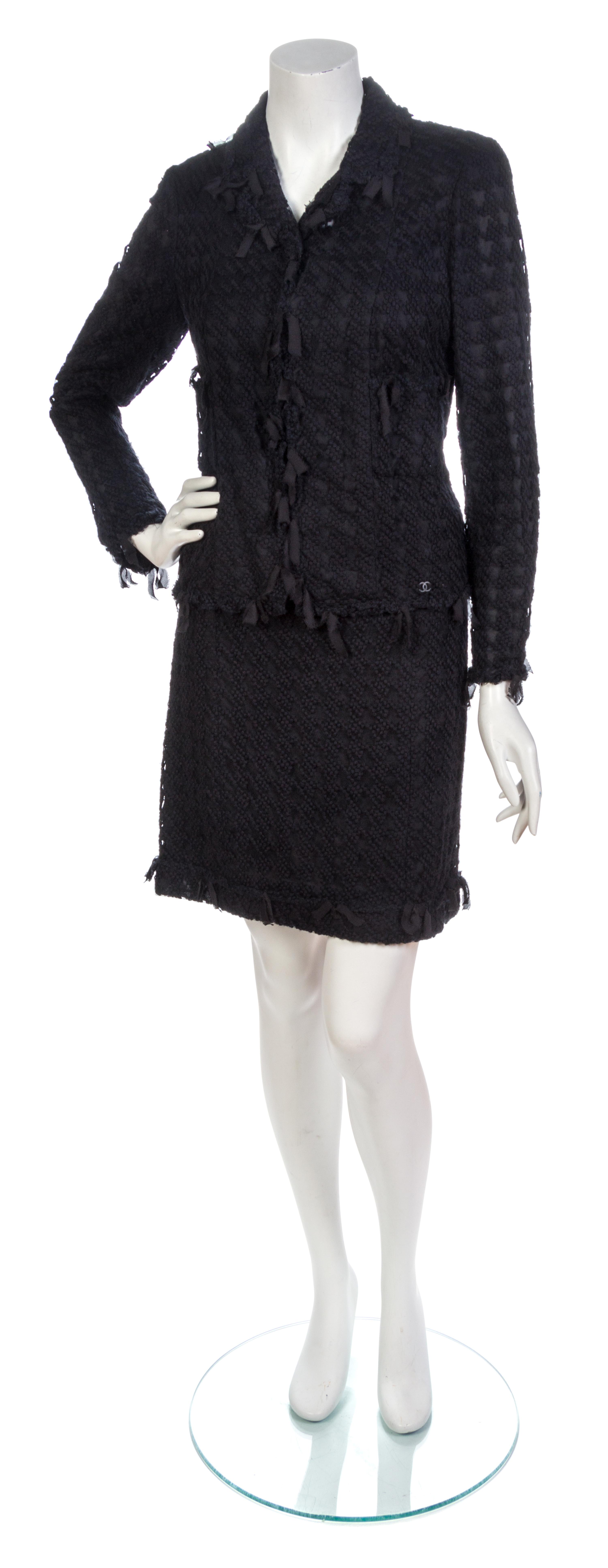 A Chanel Black Tulle and Wool Tweed Skirt Suit,