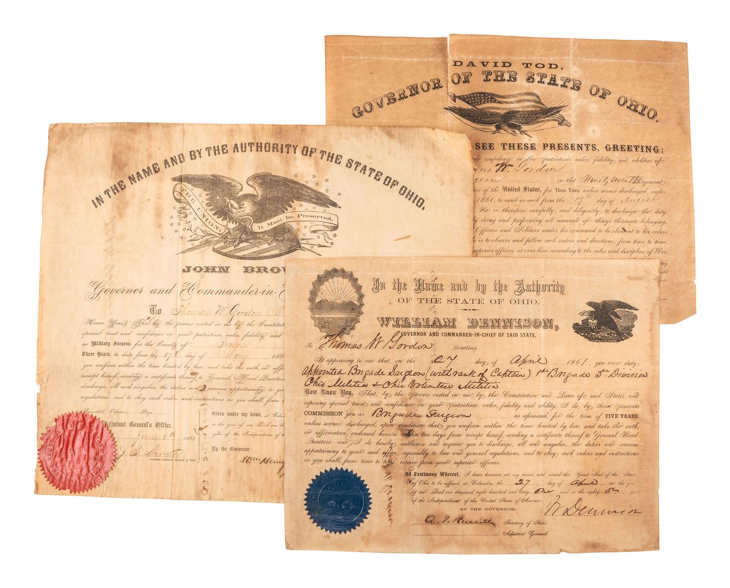 [CIVIL WAR]. Papers of Dr. Thomas Winslow Gordon (1819-1900), Brigade Surgeon and surgeon in the 97th Ohio Volunteer Infantry, incl. description of the "Siege of Cincinnati" and Western Theater engagements.