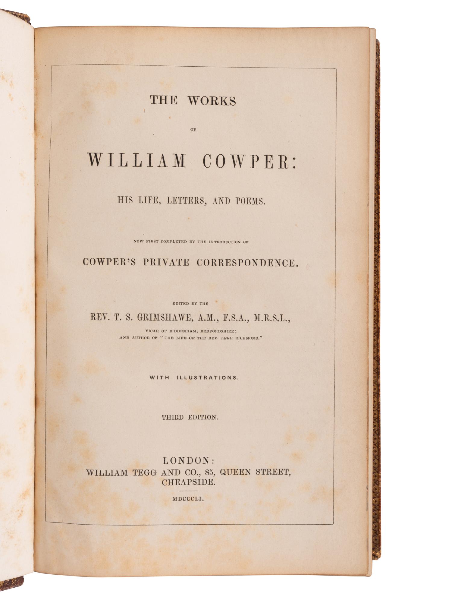 [BINDINGS -- FORE-EDGE PAINTINGS]. COWPER, William (1731-1800). Poetical Works. Edinburgh: Gall & Inglis, [n.d.].
