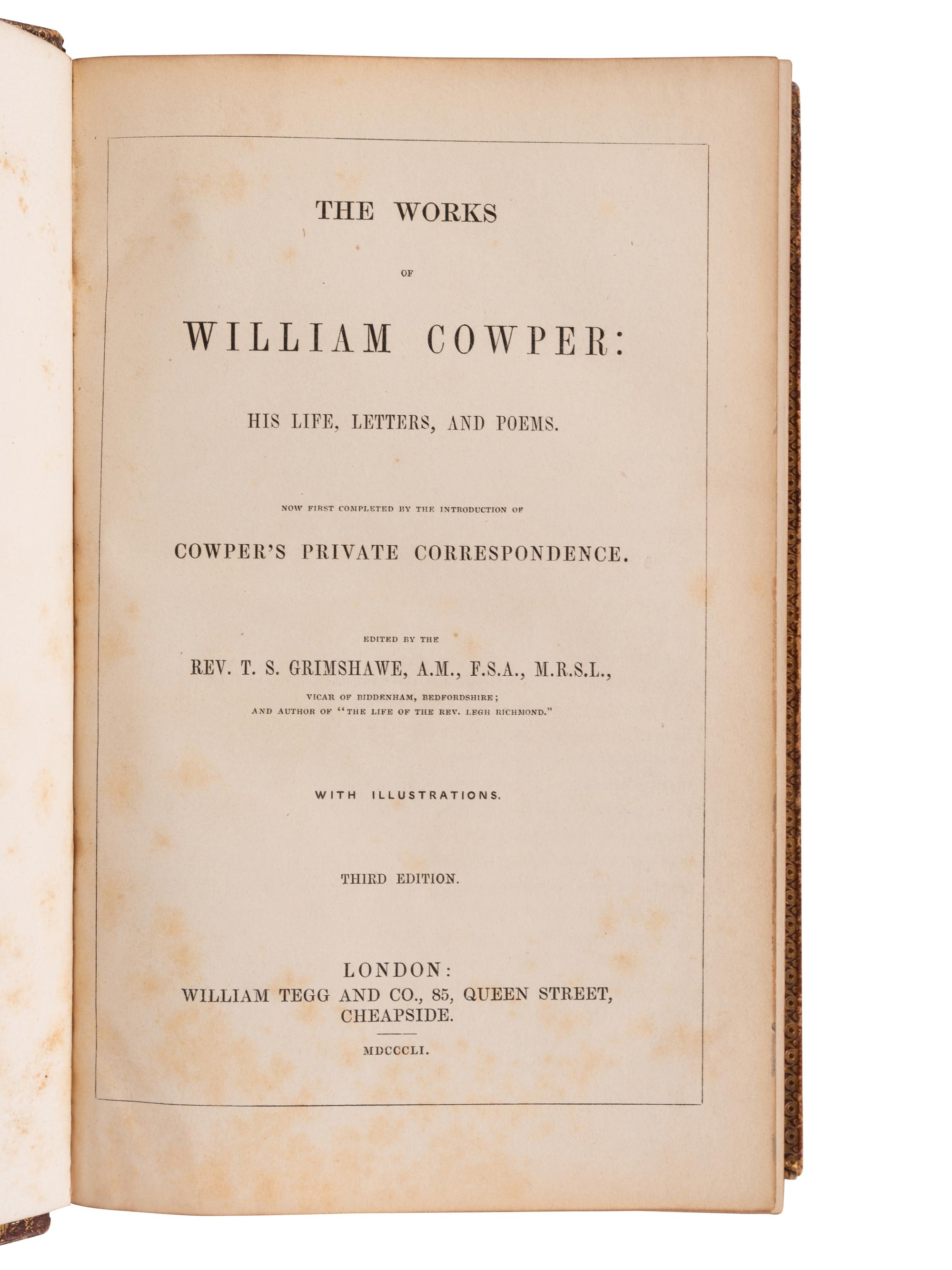 [BINDINGS -- FORE-EDGE PAINTINGS]. COWPER, William (1731-1800). Poetical Works. Edinburgh: Gall & Inglis, [n.d.].