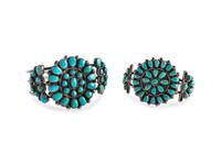 Navajo or Zui Silver Wire Cuff Bracelets, with Tuquoise Clusters