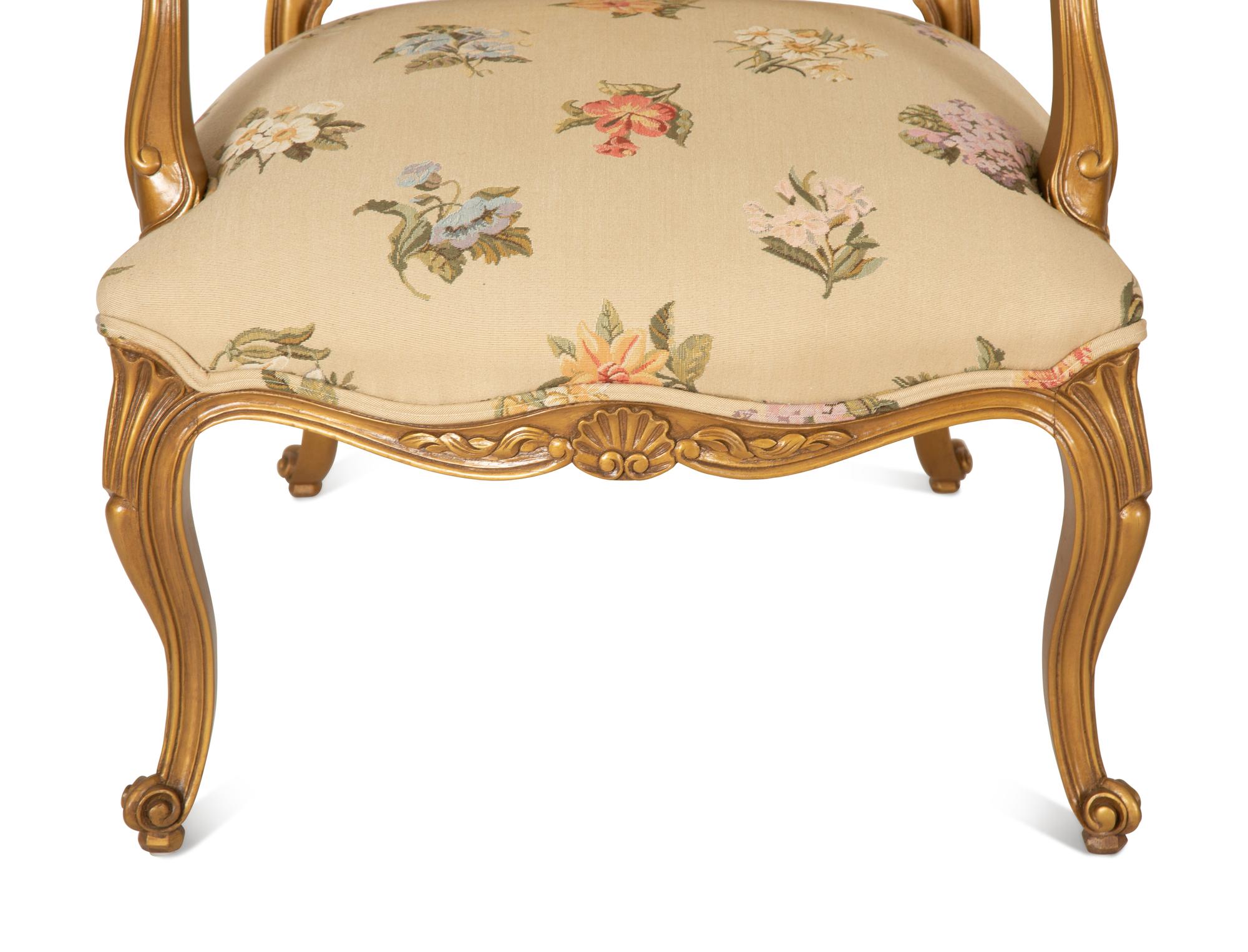 A Pair of Louis XV Style Gold Painted Fauteuils