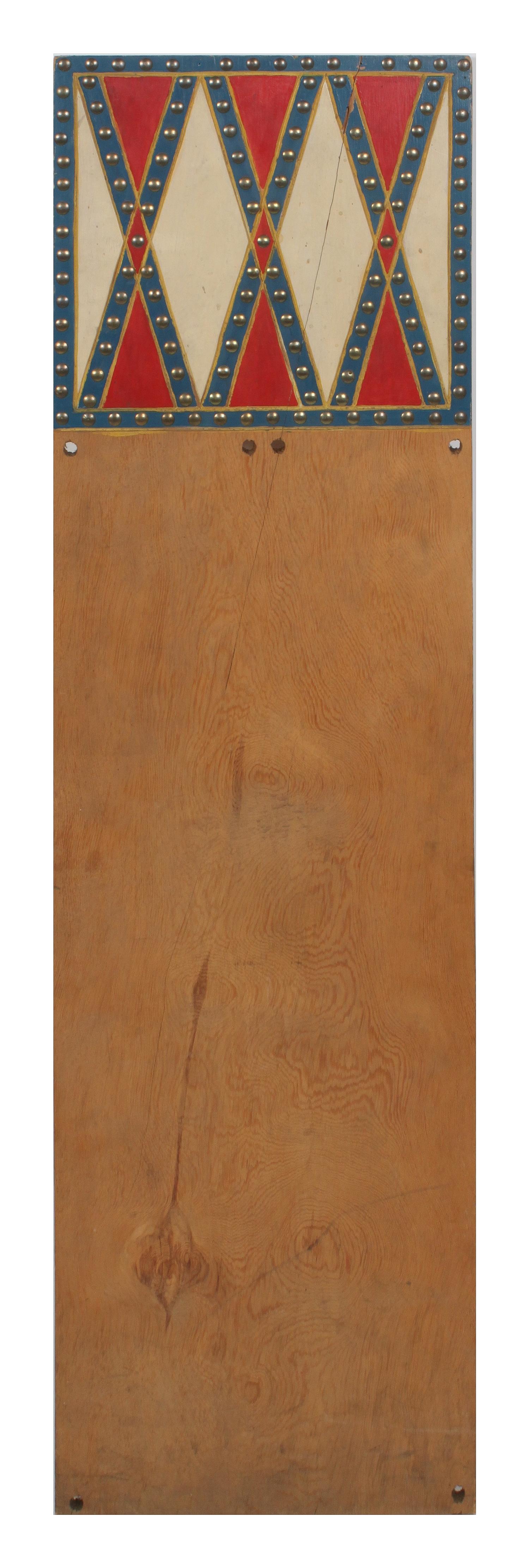 An Osage Painted Wood Cradleboard Length 41 3/8 x width 11 7/8 inches.