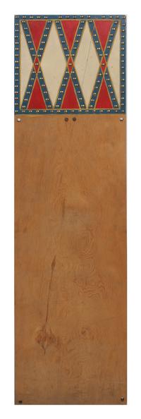 An Osage Painted Wood Cradleboard Length 41 3/8 x width 11 7/8 inches.