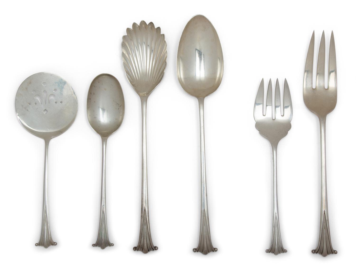 An English Silver Flatware Service, Various Makers, Wallace Sterling Company and CJ Vander Onslow pattern, comprising: 12 steak knives