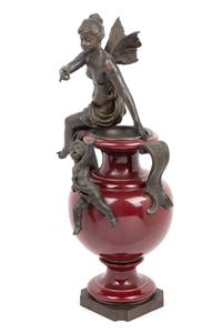 A Continental Bronze Mounted Ceramic Urn