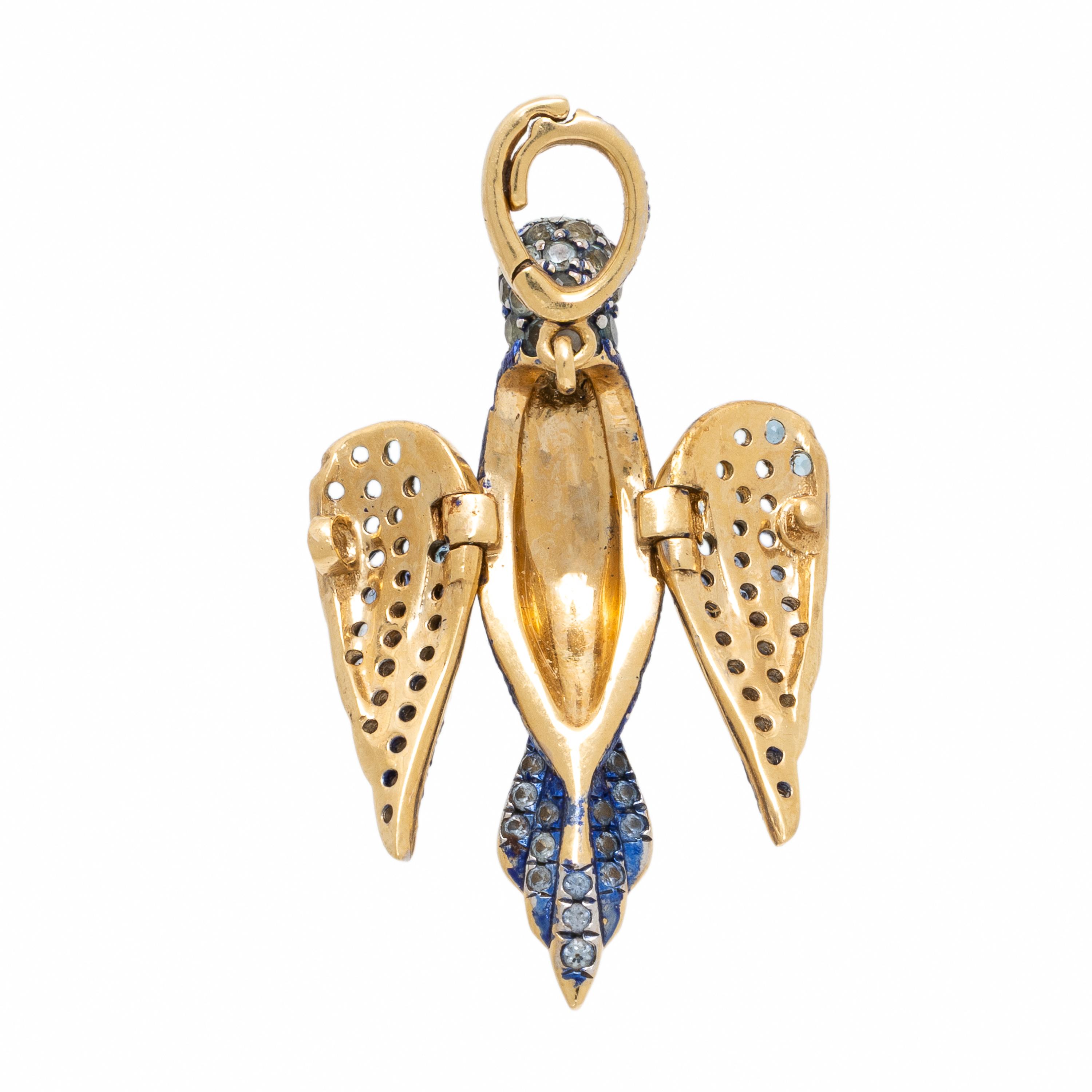 Annoushka, 'Mythology Bluebird', Yellow Gold, Sapphire, Blue Topaz, and Cultured Pearl Pendant