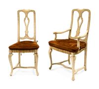 A Suite of Eight Italian Rococo Style Painted Dining Chairs — 20TH CENTURY