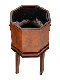 An English Burl Walnut Pail on Stand