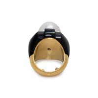 CULTURED SOUTH SEA PEARL, DIAMOND AND ONYX RING