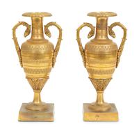 A Pair of Empire Style Gilt Bronze Urns