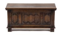 A Gothic Revival Oak Chest, Height 18 1/2 x width 37 1/2 x depth 15 inches.