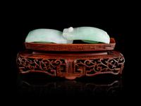 An Apple Green and Pale Celadon Jadeite Two-Part Belt Buckle