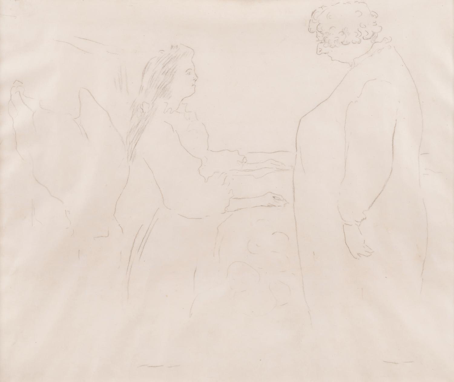 Femme au lit - Au petit lever (study for the lithograph for the eighth plate of "Elles" (Woman in Bed Greeted by her Mother))