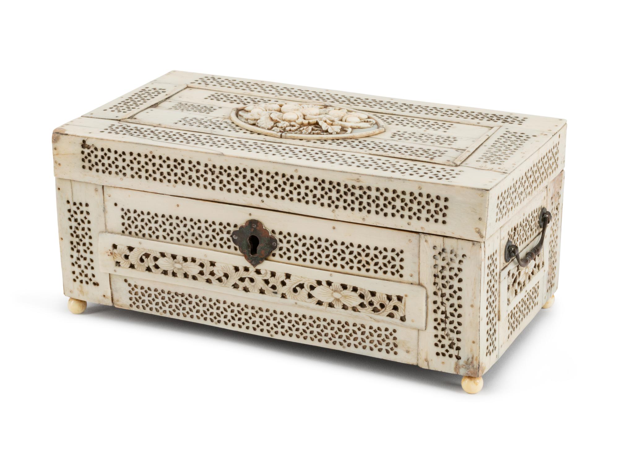 An Anglo-Indian Pierce-Carved Bone Casket — 19TH CENTURY