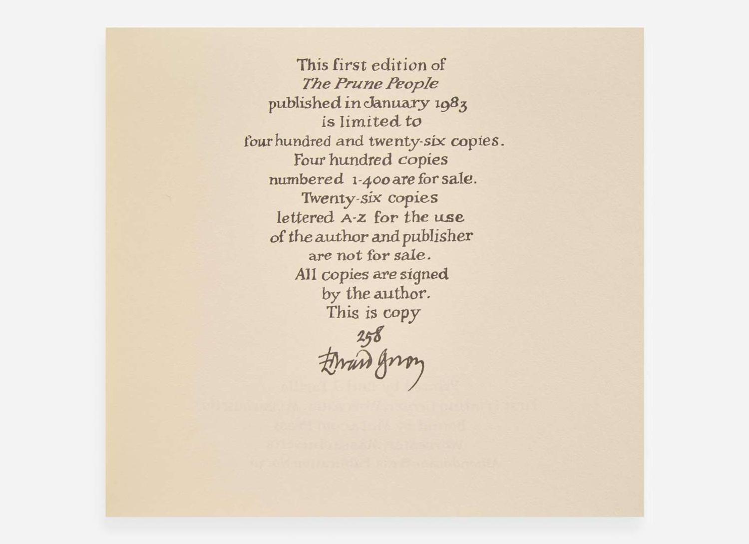 [Children's & Illustrated] Gorey, Edward: Group of 9 Signed Albondocani Press Publications