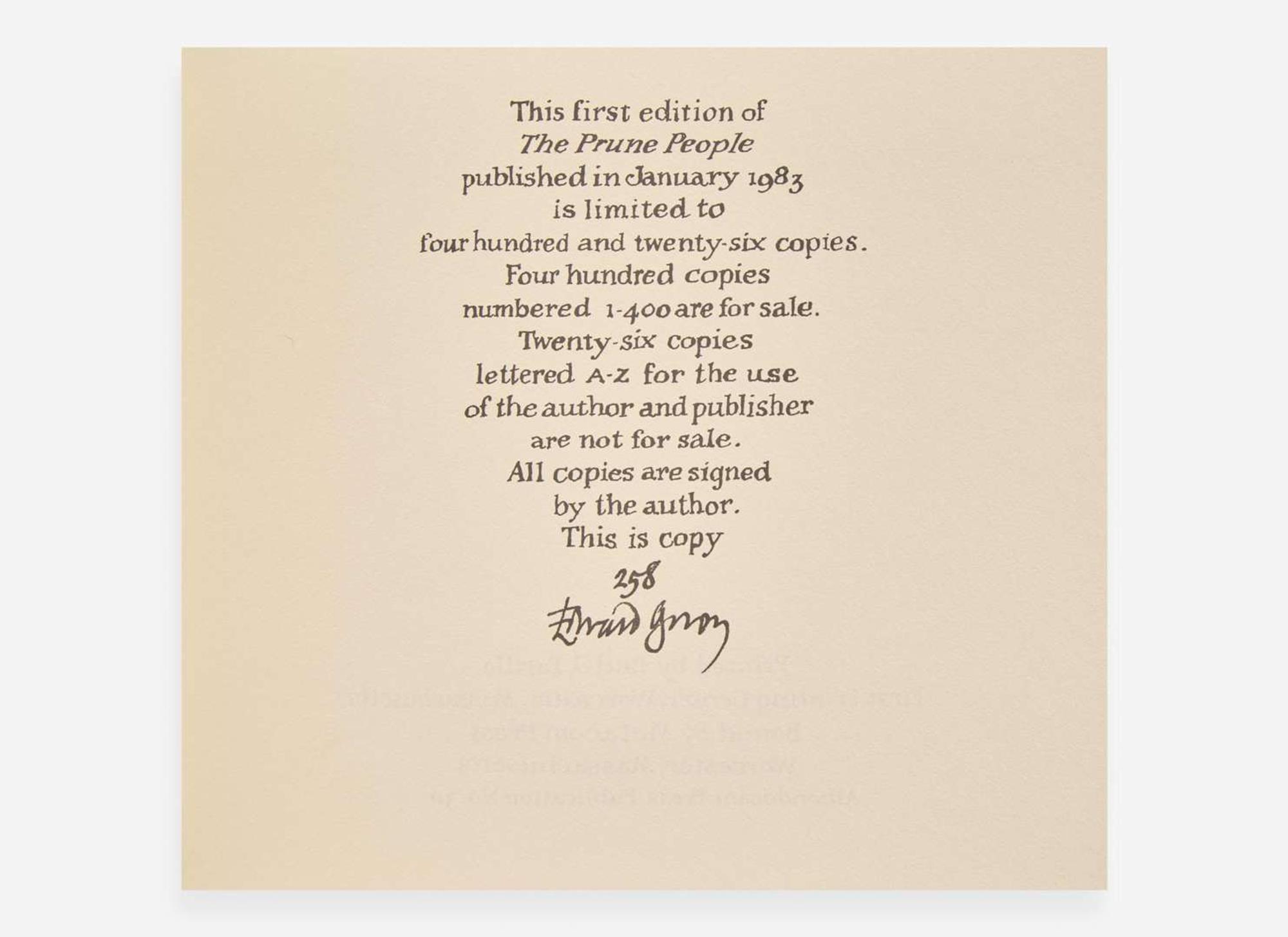 [Children's & Illustrated] Gorey, Edward: Group of 9 Signed Albondocani Press Publications