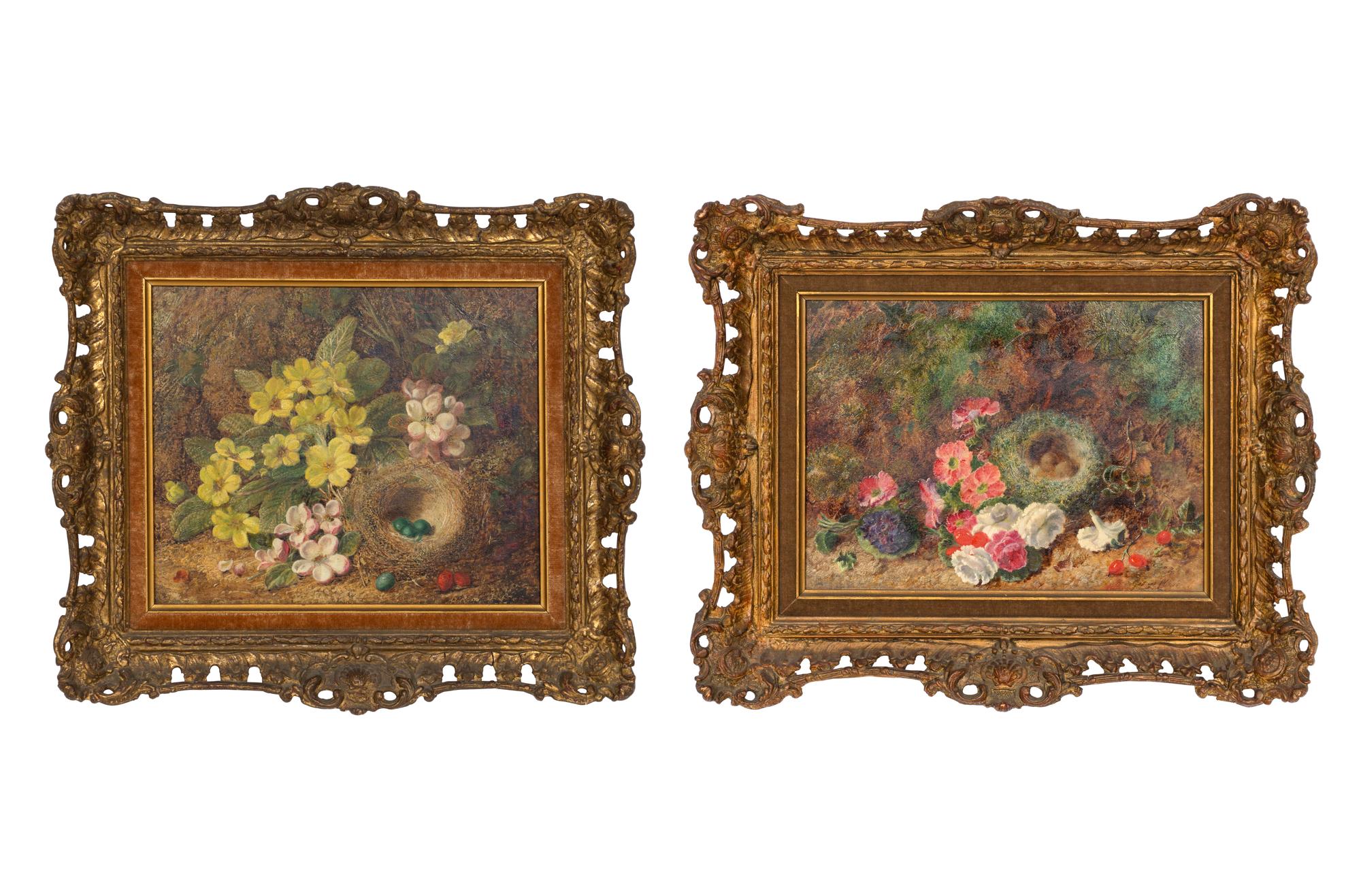 Still Lives with Birds' Nests and Wild Flowers (a pair)