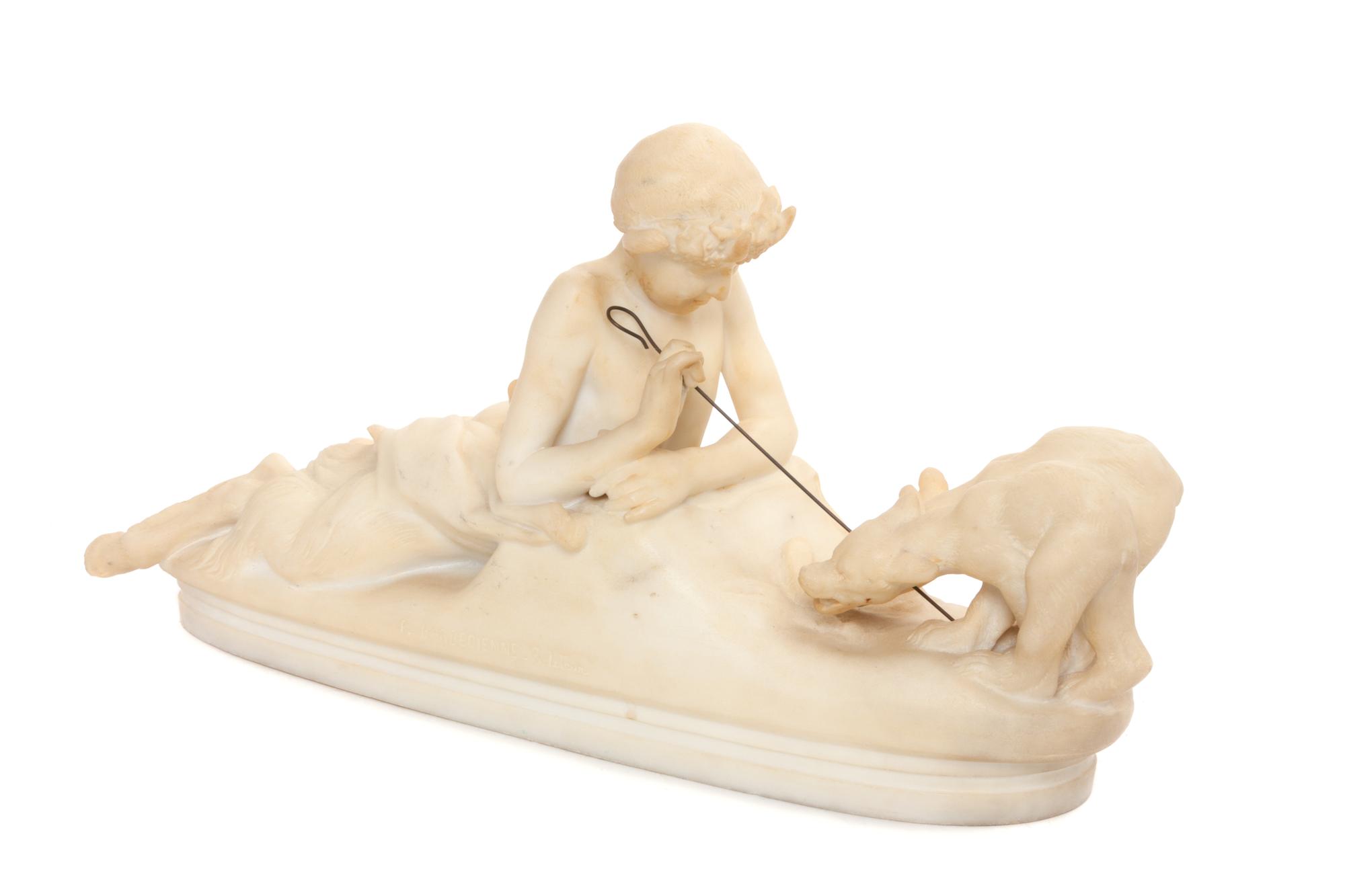 A French Carved Marble Figural Group, after Emmanuel Fremiet Width 21 1/2 inches. — LATE 19TH CENTURY