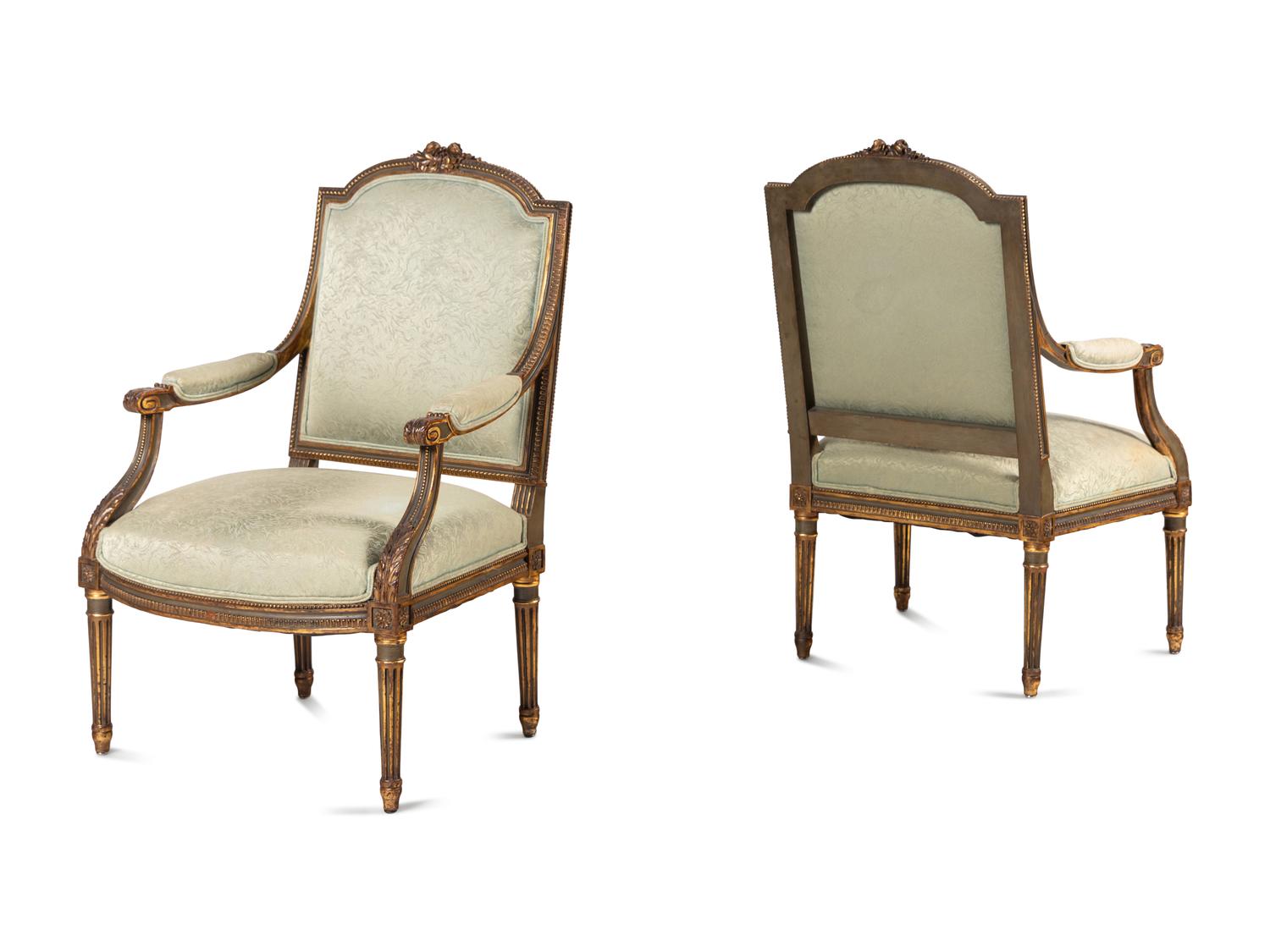 A Pair of Louis XVI Style Giltwood Fauteuils