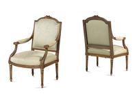A Pair of Louis XVI Style Giltwood Fauteuils