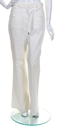 A Chanel White Cotton Wide Leg Pant, Pant size 42, top size 38.