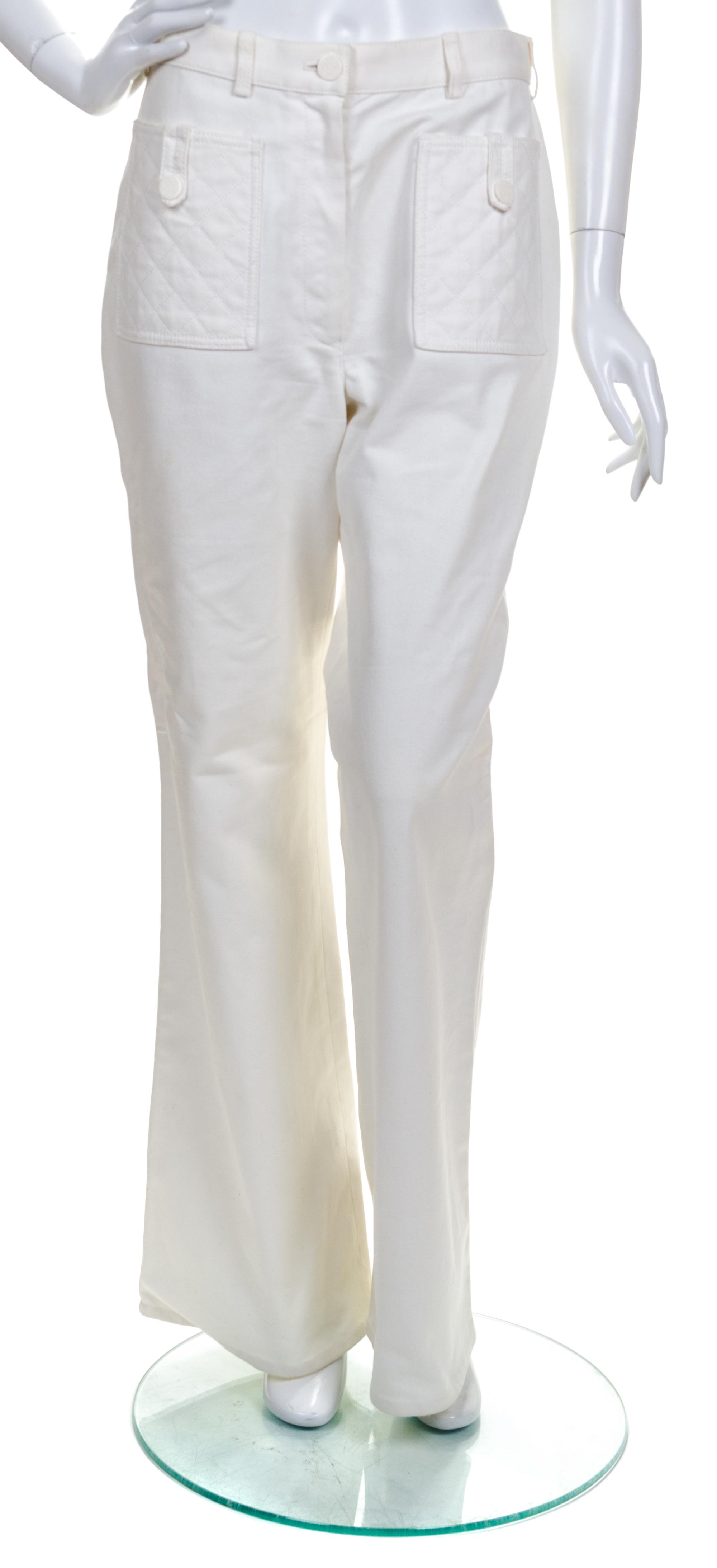 A Chanel White Cotton Wide Leg Pant, Pant size 42, top size 38.