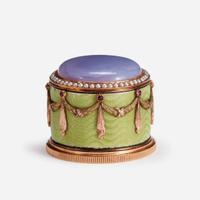 A Fabergé Jewelled, Guilloché Enamel and Two-Color Gold Pomade with the workmaster's mark of Mikhail Perchin, St. Petersburg, before 1899