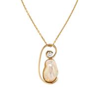 YELLOW GOLD, CULTURED BAROQUE PEARL, AND DIAMOND PENDANT NECKLACE