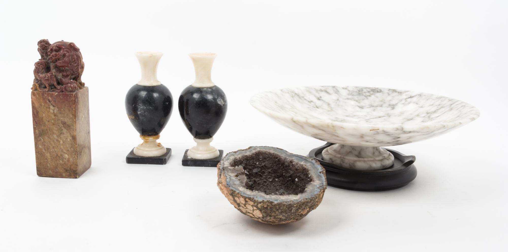 A Group of Hardstone Articles Diameter of bowl 9 inches. — SECOND HALF 20TH CENTURY