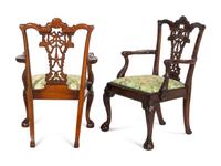 A Pair of George III Style Ribbon-Carved Mahogany Armchairs