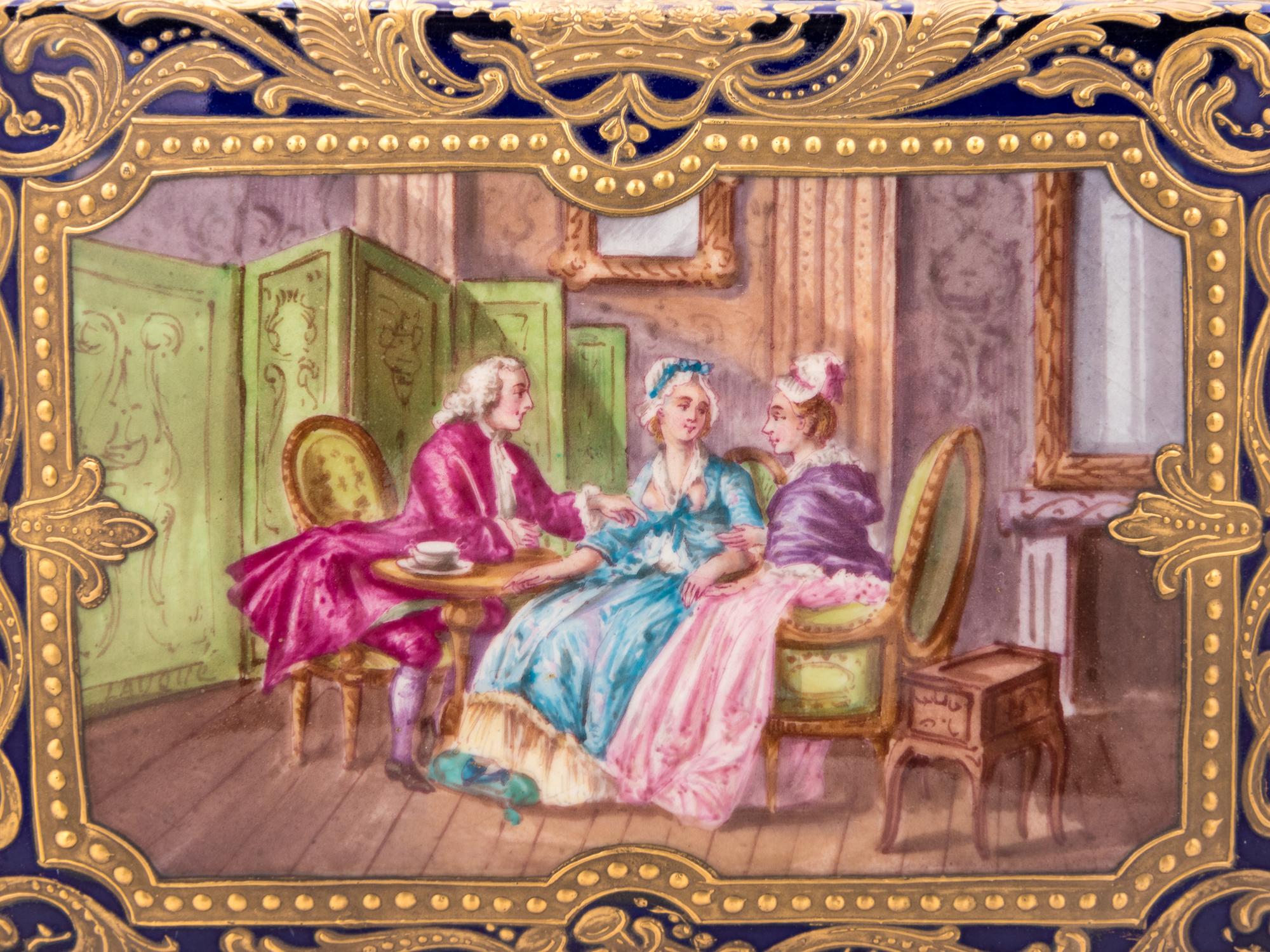 A Sèvres Style Painted and Parcel Gilt Porcelain Table Casket