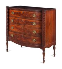 A Federal Spiral-Twist Carved Mahogany Bow Front Chest of Drawers