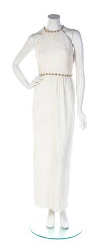 A Mary McFadden Couture Ivory Pleated Halter Gown, Size 6.