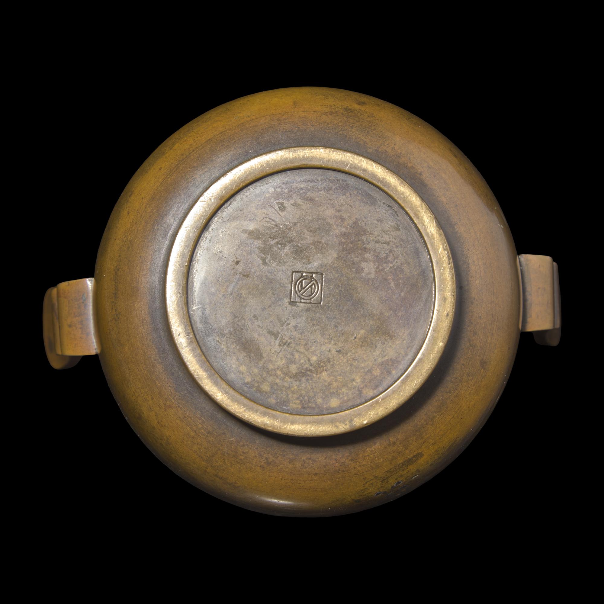 Two Japanese Patinated Bronze Small Koro, Meiji/Taisho Period