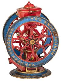 A Charles Parker No. 700 Painted and Parcel Gilt Double-Wheeled Cast Iron Coffee Mill